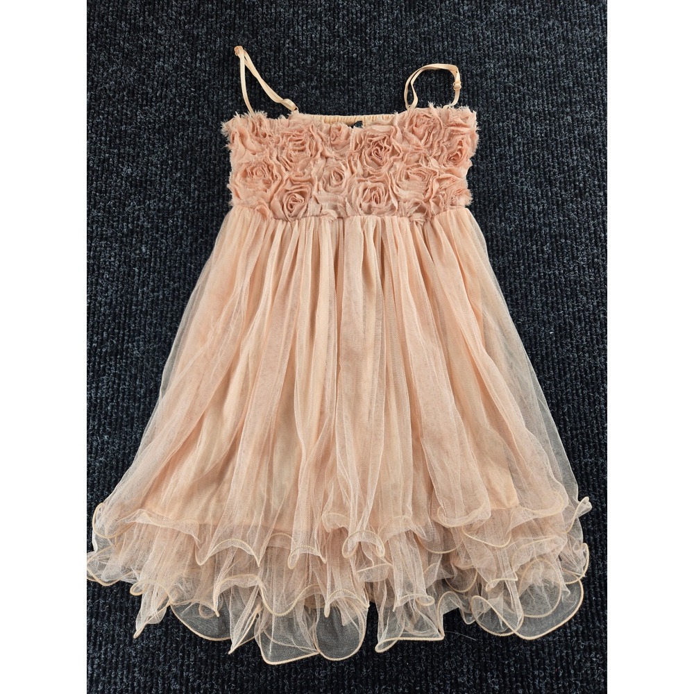 rue21‎ Girls Peach Tulle Rosette Tiered Ruffle Party Dress Medium Blush Pink